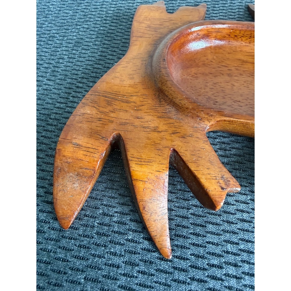 Vintage Hand Carved Wood Crab Trinket Dish Coastal Nautical Decor Small Bowl 6" - Picture 4 of 10